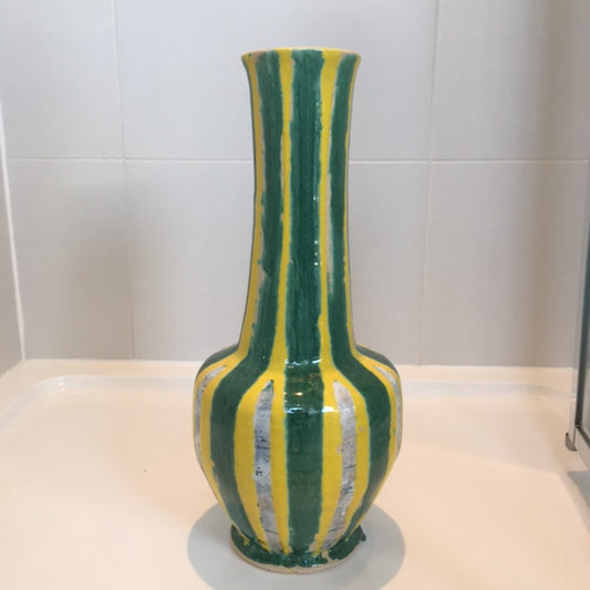Pied de lampe jaune et vert, pièce unique