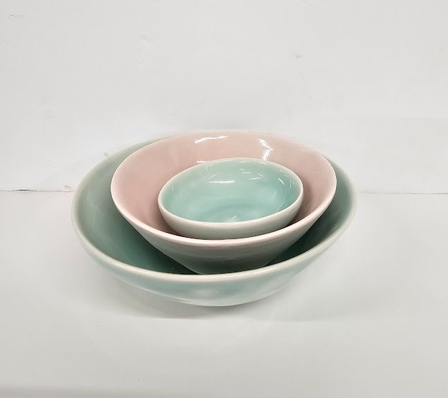 Pastel shade porcelain cereal bowls